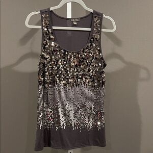 Roz & Ali Gunmetal Sequin Scoop Neck Tank